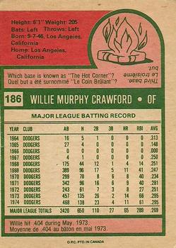 1975 O-Pee-Chee #186 Willie Crawford Back