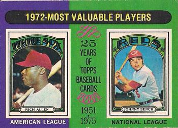 1975 O-Pee-Chee #210 1972 MVPs (Rich Allen / Johnny Bench) Front