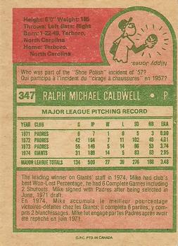 1975 O-Pee-Chee #347 Mike Caldwell Back