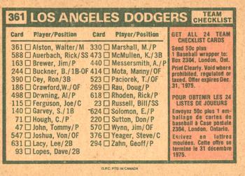 1975 O-Pee-Chee #361 Los Angeles Dodgers / Walter Alston Back