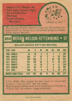 1975 O-Pee-Chee #369 Merv Rettenmund Back