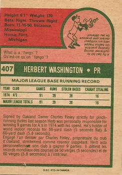1975 O-Pee-Chee #407 Herb Washington Back
