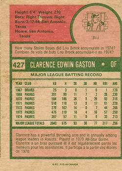 1975 O-Pee-Chee #427 Clarence Gaston Back