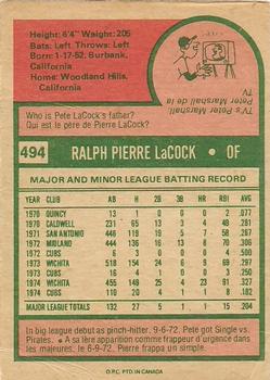 1975 O-Pee-Chee #494 Pete LaCock Back