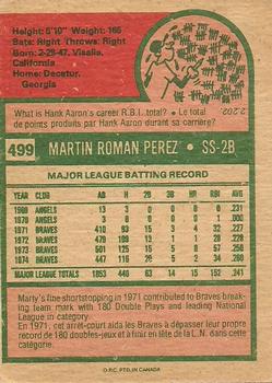 1975 O-Pee-Chee #499 Marty Perez Back