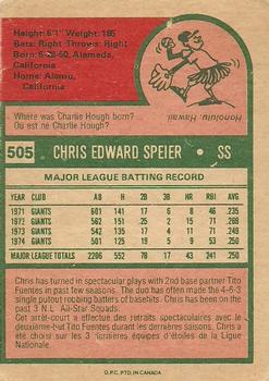 1975 O-Pee-Chee #505 Chris Speier Back