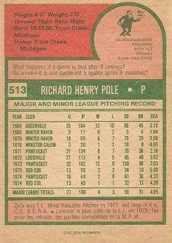 1975 O-Pee-Chee #513 Dick Pole Back