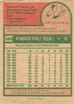 1975 O-Pee-Chee #560 Tony Perez Back