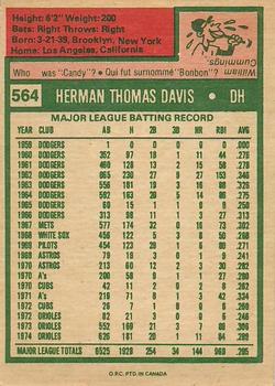 1975 O-Pee-Chee #564 Tommy Davis Back