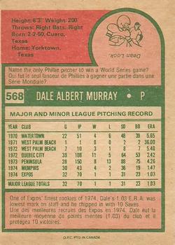 1975 O-Pee-Chee #568 Dale Murray Back