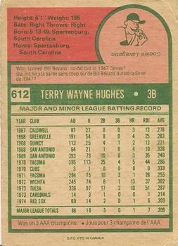 1975 O-Pee-Chee #612 Terry Hughes Back