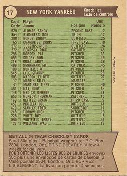 1976 O-Pee-Chee #17 New York Yankees / Billy Martin Back