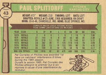 1976 O-Pee-Chee #43 Paul Splittorff Back