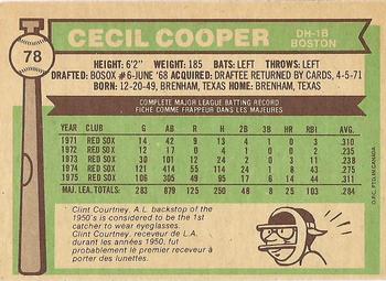 1976 O-Pee-Chee #78 Cecil Cooper Back