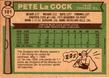 1976 O-Pee-Chee #101 Pete LaCock Back