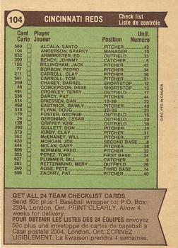 1976 O-Pee-Chee #104 Cincinnati Reds / Sparky Anderson Back