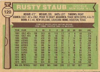 1976 O-Pee-Chee #120 Rusty Staub Back