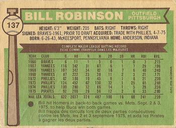 1976 O-Pee-Chee #137 Bill Robinson Back