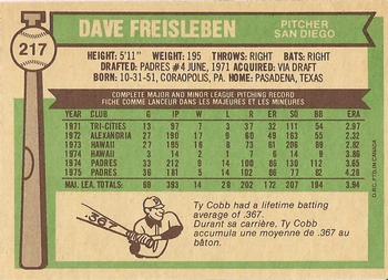 1976 O-Pee-Chee #217 Dave Freisleben Back