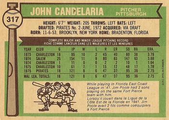 1976 O-Pee-Chee #317 John Candelaria Back