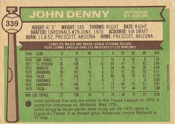 1976 O-Pee-Chee #339 John Denny Back