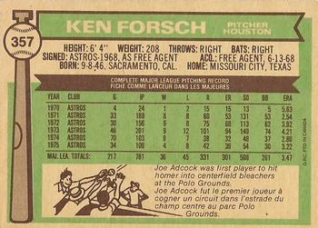 1976 O-Pee-Chee #357 Ken Forsch Back