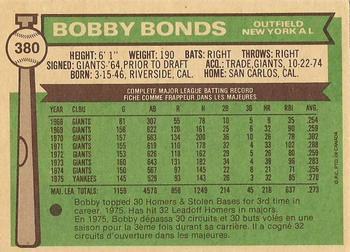 1976 O-Pee-Chee #380 Bobby Bonds Back