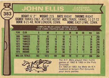 1976 O-Pee-Chee #383 John Ellis Back