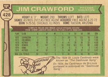 1976 O-Pee-Chee #428 Jim Crawford Back
