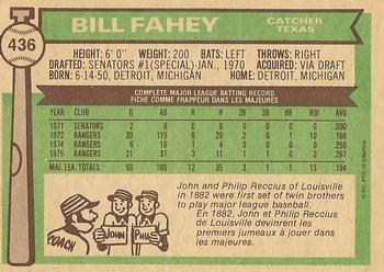 1976 O-Pee-Chee #436 Bill Fahey Back