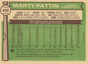 1976 O-Pee-Chee #492 Marty Pattin Back