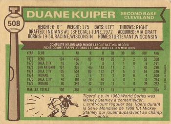 1976 O-Pee-Chee #508 Duane Kuiper Back