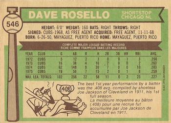 1976 O-Pee-Chee #546 Dave Rosello Back