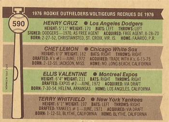 1976 O-Pee-Chee #590 1976 Rookie Outfielders (Henry Cruz / Chet Lemon / Ellis Valentine / Terry Whitfield) Back