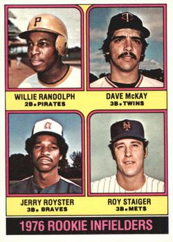1976 O-Pee-Chee #592 1976 Rookie Infielders (Willie Randolph / Dave McKay / Jerry Royster / Roy Staiger) Front
