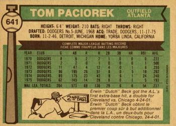 1976 O-Pee-Chee #641 Tom Paciorek Back