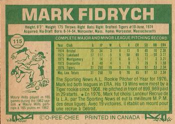 1977 O-Pee-Chee #115 Mark Fidrych Back