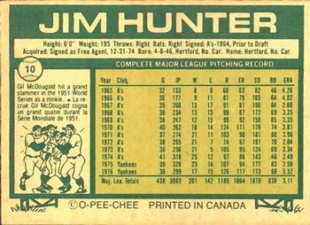 1977 O-Pee-Chee #10 Jim Hunter Back