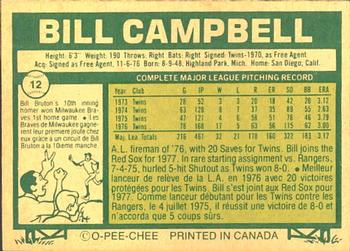 1977 O-Pee-Chee #12 Bill Campbell Back