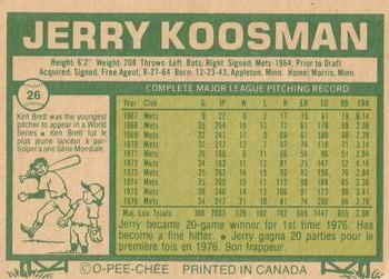 1977 O-Pee-Chee #26 Jerry Koosman Back