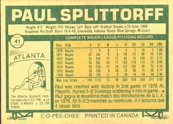 1977 O-Pee-Chee #41 Paul Splittorff Back