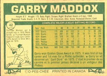1977 O-Pee-Chee #42 Garry Maddox Back