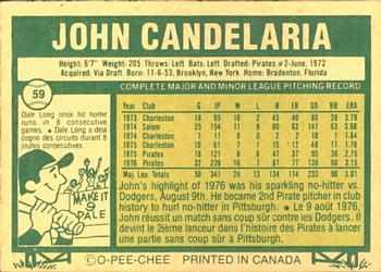 1977 O-Pee-Chee #59 John Candelaria Back
