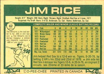 1977 O-Pee-Chee #62 Jim Rice Back