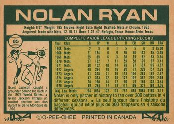 1977 O-Pee-Chee #65 Nolan Ryan Back