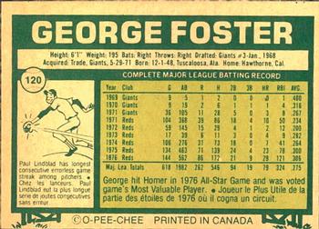1977 O-Pee-Chee #120 George Foster Back