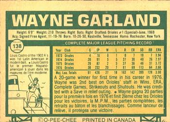 1977 O-Pee-Chee #138 Wayne Garland Back