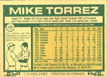 1977 O-Pee-Chee #144 Mike Torrez Back
