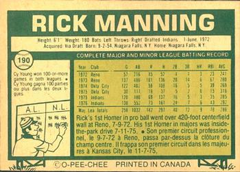 1977 O-Pee-Chee #190 Rick Manning Back