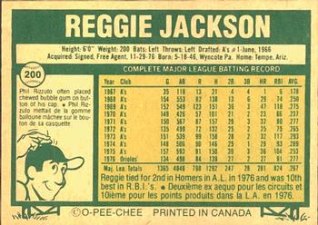 1977 O-Pee-Chee #200 Reggie Jackson Back
